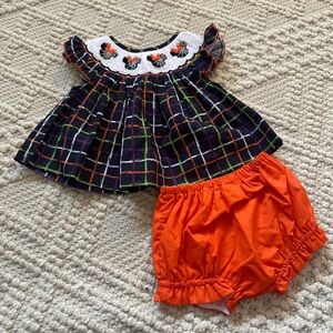 Smocked Flamingo Minnie Mouse smocked Halloween set 9m